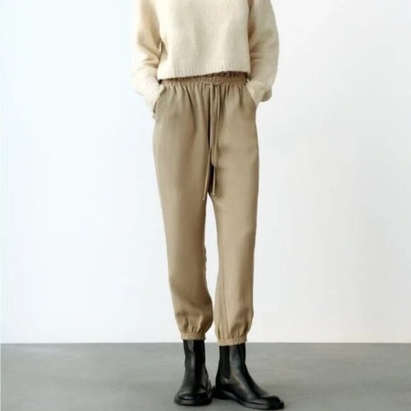 ZARA Tan Cream Neutral Casual Elastic Waist Pull on Pants Joggers- S - Picture 11 of 11